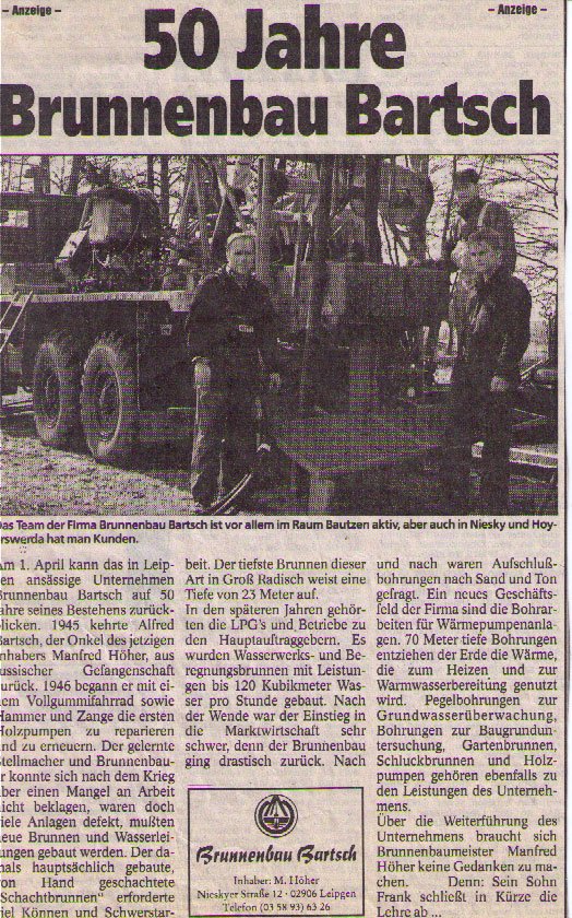 50 Jahre Brunnenbau Bartsch